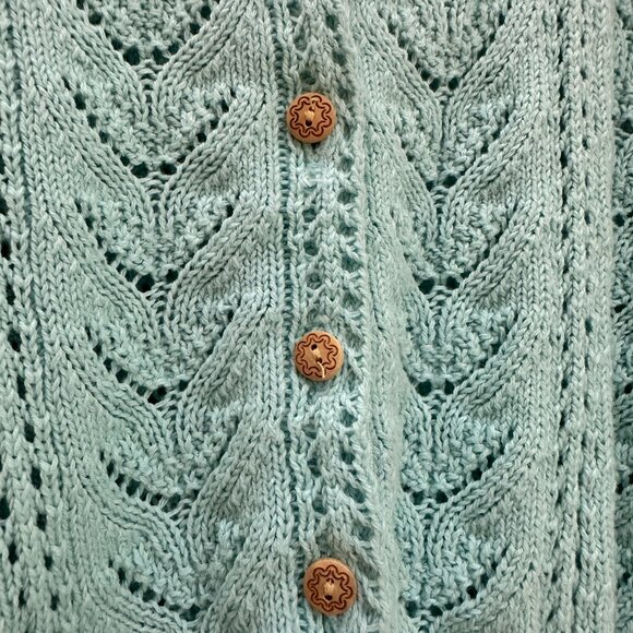 Express girls cardigan cropped aqua blue wooden buttons dressy sweater shrug - Picture 3 of 4